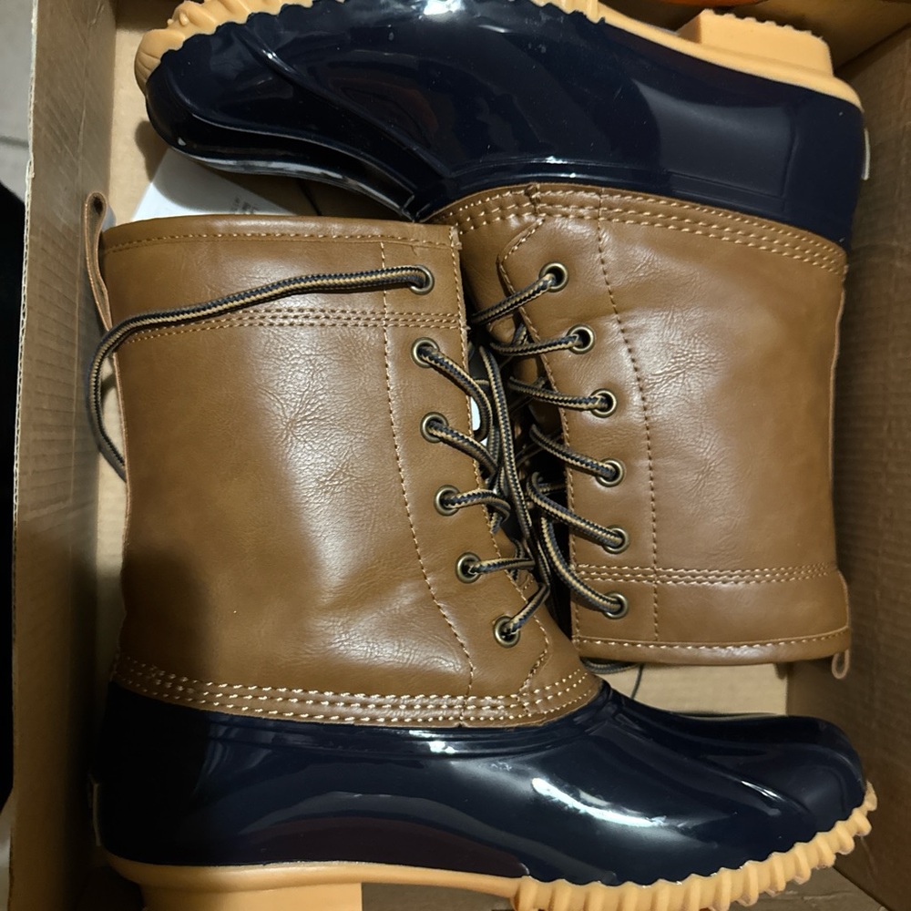 Brown and Navy Lace-Up Boots
